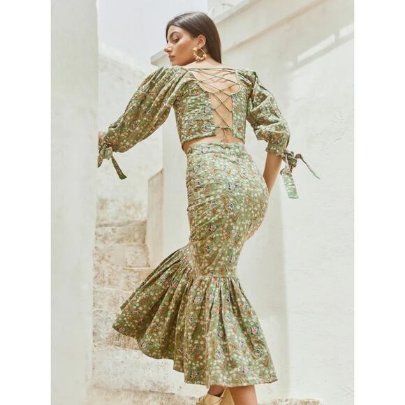 EDDY-Lauren Embroidered Puff-Sleeve Fringe Top-Spruce Butterfly Embroidery Sz:XS - Picture 2 of 6